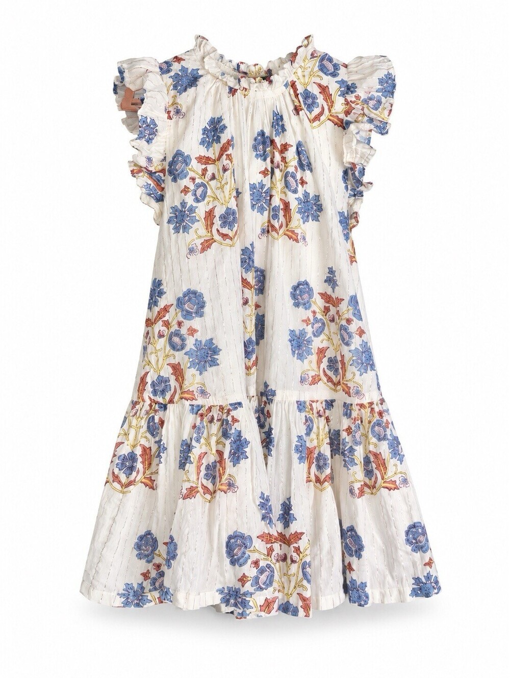 Pink Chicken Girls Floral Metallic Tiered Ruffle Dress